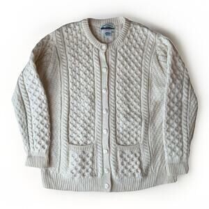 Aran Crafts Cable Knit Cardigan 2XL Cream Wool Ireland Fisherman Winter Outdoors